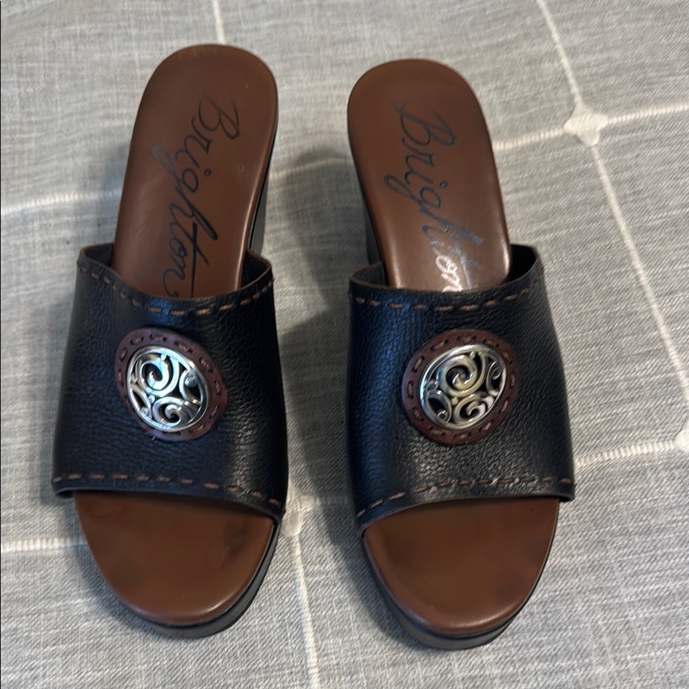 Brighton Black and Brown Mules with Leather Strap